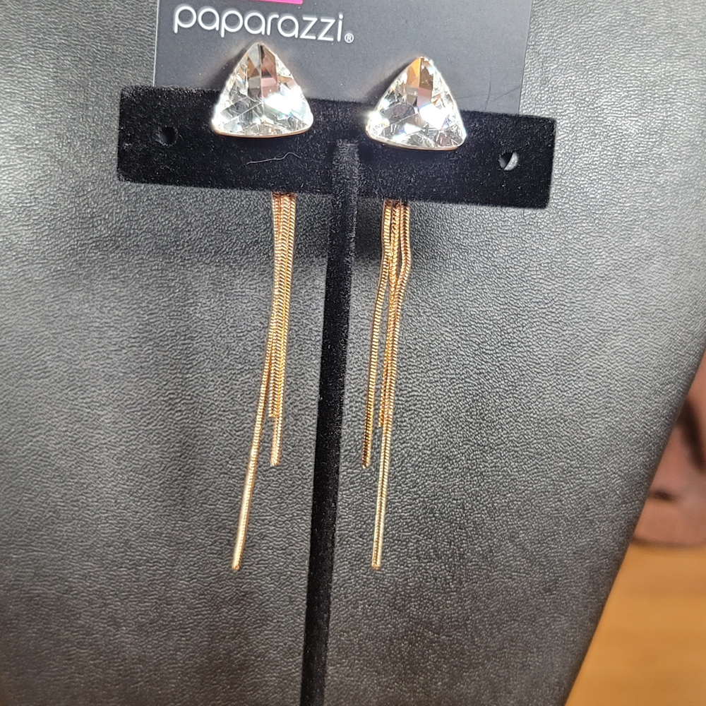 Paparazzi Gold And Rhinestone Jacket Earrings